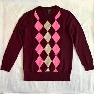 Argyle Patterned Sweater - Pink and Burgundy